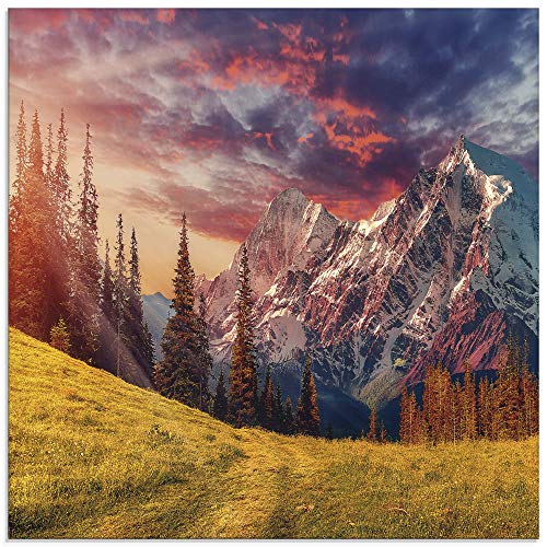 Glasbilder Wandbild Glas Bild einteilig 20x20 cm Quadratisch Alpen Berge Landschaft Natur Gebirge Sonnenuntergang Wald U1RI ARTland von ARTLAND