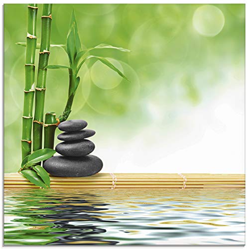 ARTland Glasbilder Wandbild Glas Bild einteilig 20x20 cm Quadratisch Asien Wellness Zen Spa Steine Bambus Entspannung Grün T5OP von ARTLAND