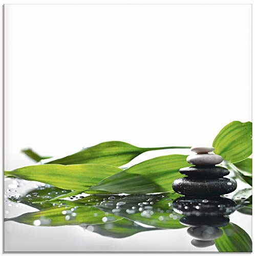 ARTland Glasbilder Wandbild Glas Bild einteilig 20x20 cm Quadratisch Asien Wellness Zen Steine Spa Blätter Reflektion Entspannung S7LT von ARTLAND