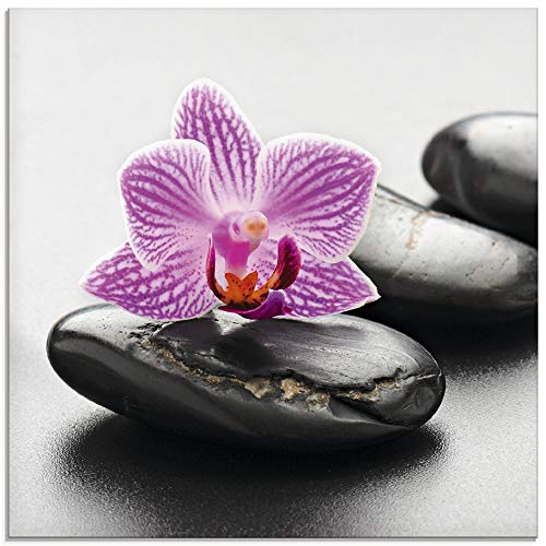 ARTland Glasbilder Wandbild Glas Bild einteilig 20x20 cm Quadratisch Asien Wellness Zen Steine Spa Blumen Blüten Orchideen Entspannung T5ON von ARTLAND