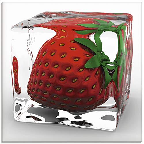 ARTland Glasbilder Wandbild Glas Bild einteilig 20x20 cm Quadratisch Früchte im Eiswürfel Obst Cocktails Bar Erdbeere Rot T5OU von ARTLAND