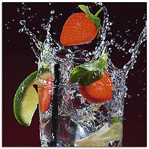 ARTland Glasbilder Wandbild Glas Bild einteilig 20x20 cm Quadratisch Früchte im Wasser Cocktails Frucht Bar Erdbeere Limette EIS Sommer S6BG von ARTLAND