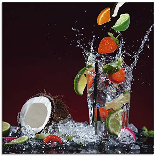 ARTland Glasbilder Wandbild Glas Bild einteilig 20x20 cm Quadratisch Früchte im Wasser Cocktails Frucht Bar Erdbeere Limette Kokosnuss Sommer S6AS von ARTLAND