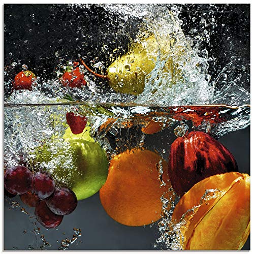 ARTland Glasbilder Wandbild Glas Bild einteilig 20x20 cm Quadratisch Früchte im Wasser Obst Frucht Cocktails Erdbeere Orange Limette Zitrone S7LQ von ARTLAND