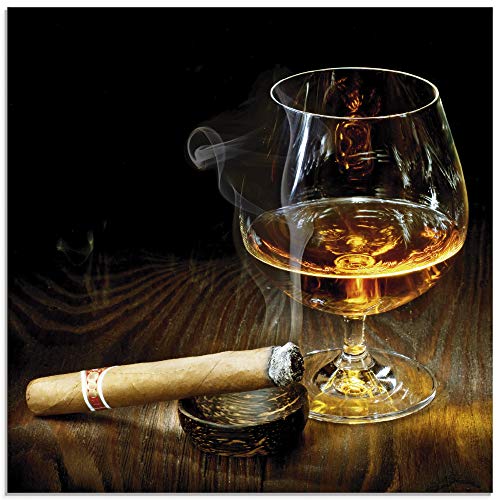 ARTland Glasbilder Wandbild Glas Bild einteilig 20x20 cm Quadratisch Gentleman Lounge Zigarre Cognac Bar Whiskey Vintage Retro T5PU von ARTLAND