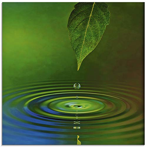 ARTland Glasbilder Wandbild Glas Bild einteilig 20x20 cm Quadratisch Natur Wellness Zen Entspannung Wasser Wassertropfen Blätter Grün T5TK von ARTLAND