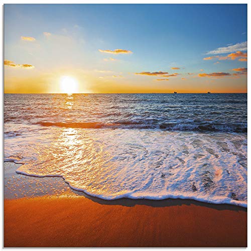 ARTland Glasbilder Wandbild Glas Bild einteilig 20x20 cm Quadratisch Strand Meer Sonne Karibik Natur Landschaft Küste Sonnenaufgang Maritim S7LE von ARTLAND