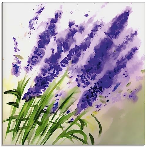 ARTland Glasbilder Wandbild Glas Bild einteilig 30 x 30 cm Aquarellfarben Pflanzen Blumen Lavendel Wellness Ruhe Lila S5QF von ARTLAND