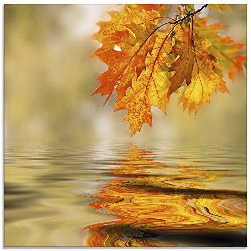 ARTland Glasbilder Wandbild Glas Bild einteilig 30x30 cm Quadratisch Natur Landschaft Wald See Blätter Bäume Wasser Herbst S9OH von ARTLAND