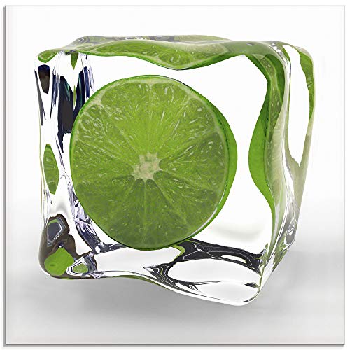 ARTland Glasbilder Wandbild Glas Bild einteilig 30x30 cm Quadratisch Obst Früchte im Eiswürfel Cocktails Bar Sommer Limette Grün T5VW von ARTLAND