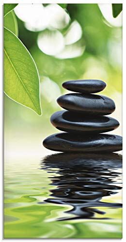 ARTland Glasbilder Wandbild Glas Bild einteilig 30x60 cm Hochformat Asien Wellness Entspannung Spa Zen Steine Gräser Pyramide Wasser T5UJ von ARTLAND