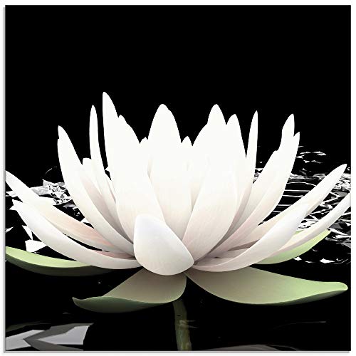 ARTland Glasbilder Wandbild Glas Bild einteilig 40x40 cm Quadratisch Asien Botanik Blumen Blüten Lotusblume Seerose Modern Schwarz Weiß T9NL von ARTLAND