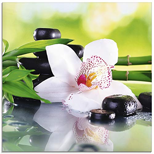 ARTland Glasbilder Wandbild Glas Bild einteilig 40x40 cm Quadratisch Asien Wellness Zen Spa Blumen Blüten Orchideen Pflanze Steine Bambus T9IQ von ARTLAND