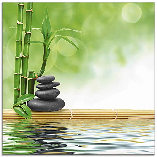 ARTland Glasbilder Wandbild Glas Bild einteilig 40x40 cm Quadratisch Asien Wellness Zen Spa Steine Bambus Entspannung Grün T5OP von ARTLAND