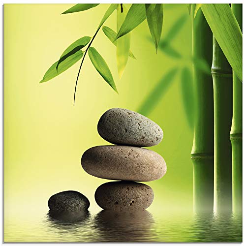 ARTland Glasbilder Wandbild Glas Bild einteilig 40x40 cm Quadratisch Asien Wellness Zen Steine Spa Blätter Entspannung Bambus Grün T9PN von ARTLAND