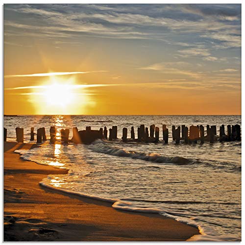 ARTland Glasbilder Wandbild Glas Bild einteilig 40x40 cm Quadratisch Strand Meer Küste Sonnenuntergang Natur Landschaft Nordsee Maritim T3ZU von ARTLAND