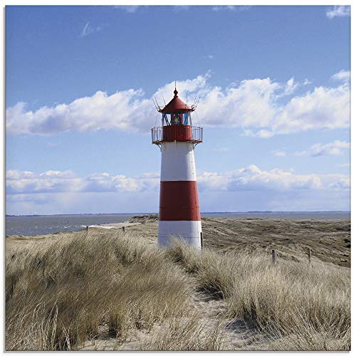 ARTland Glasbilder Wandbild Glas Bild einteilig 40x40 cm Quadratisch Strand Meer Nordsee Leuchtturm Sylt Dünen Gräser Wolken Sommer Urlaub T9ML von ARTLAND