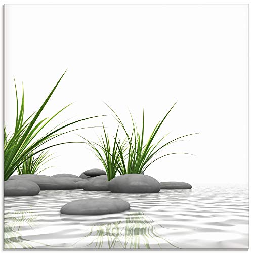 ARTland Glasbilder Wandbild Glas Bild einteilig 40x40 cm Quadratisch Wellness Zen 3D Steine Entspannung Spa Gräser See Modern T6CD von ARTLAND