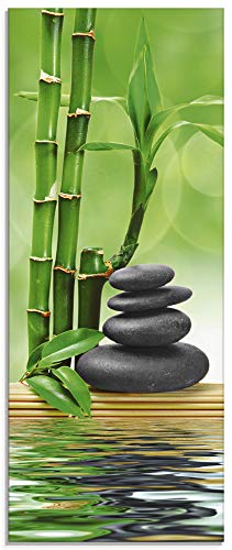 ARTland Glasbilder Wandbild Glas Bild einteilig 50x125 cm Hochformat Asien Wellness Zen Spa Steine Bambus Entspannung Grün T5OP von ARTLAND