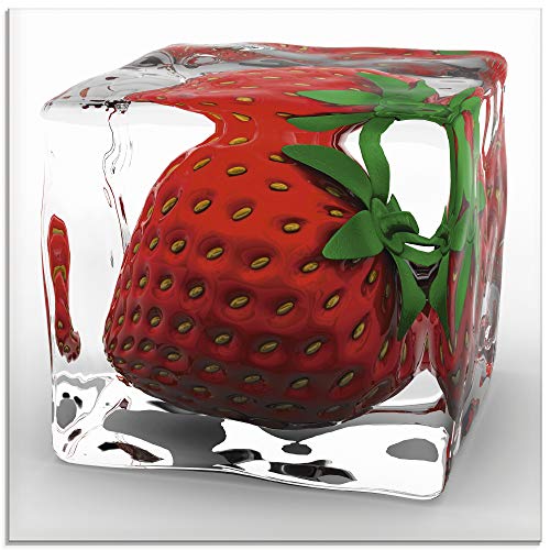 ARTland Glasbilder Wandbild Glas Bild einteilig 50x50 cm Quadratisch Früchte im Eiswürfel Obst Cocktails Bar Erdbeere Rot T5OU von ARTLAND