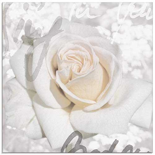 ARTland Wanddeko Glasbilder Wandbild Glas Bild einteilig 50x50 cm Quadratisch Natur Blumen Blüten Rose Schriftzug Shabby Chic T5GH von ARTLAND