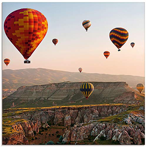 Glasbilder Wandbild Glas Bild einteilig 50x50 cm Quadratisch Natur Landschaft Berge Gebirge Türkei Kappadokien Ballonfahrt Himmel K3FE ARTland von ARTLAND