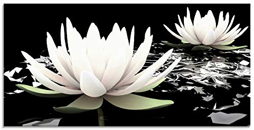 ARTland Glasbilder Wandbild Glas Bild einteilig 60x30 cm Querformat Asien Botanik Blumen Blüten Lotusblume Seerose Modern Schwarz Weiß T9NL von ARTLAND