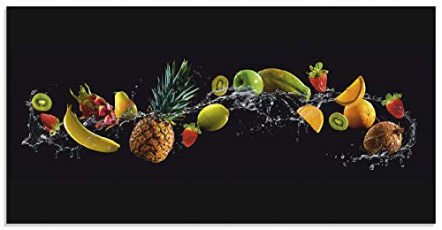 ARTland Glasbilder Wandbild Glas Bild einteilig 60x30 cm Querformat Küchenbilder Obst Früchte Kiwi Erdbeere Orange Schwarz U1TG von ARTLAND