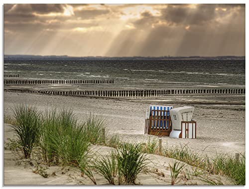 ARTland Glasbilder Wandbild Glas Bild einteilig 60x45 cm Querformat Strand Meer Landschaft Natur Ostsee Strandkorb Insel Poel Maritim T9ER von ARTLAND