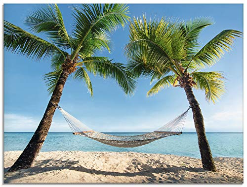 ARTland Glasbilder Wandbild Glas Bild einteilig 60x45 cm Querformat Strand Meer Südsee Karibik Palmen Insel Urlaub Natur Hängematte T4TO von ARTLAND
