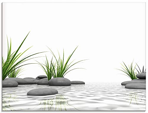 ARTland Wanddeko Glasbilder Wandbild Glas Bild einteilig 60x45 cm Querformat Wellness Zen 3D Steine Entspannung Spa Gräser See Modern T6CD von ARTLAND