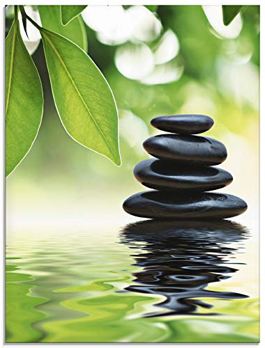 ARTland Glasbilder Wandbild Glas Bild einteilig 60x80 cm Hochformat Asien Wellness Entspannung Spa Zen Steine Gräser Pyramide Wasser T5UJ von ARTLAND