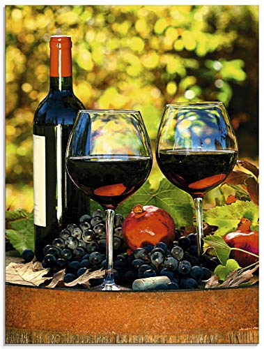 ARTland Glasbilder Wandbild Glas Bild einteilig 60x80 cm Hochformat Toskana Italien Rotwein Früchte Obst Fass Herbst Blätter T5OI von ARTLAND