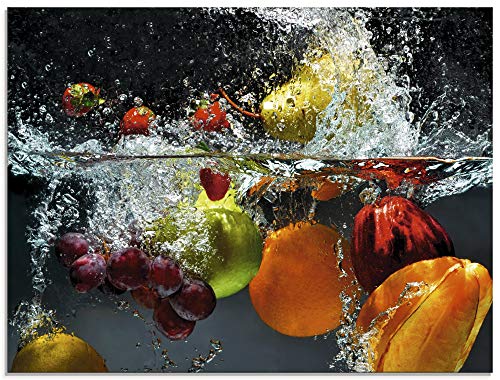 ARTland Wanddeko Glasbilder Wandbild Glas Bild einteilig 80x60 cm Querformat Früchte im Wasser Obst Frucht Cocktails Erdbeere Orange Limette Zitrone S7LQ von ARTLAND