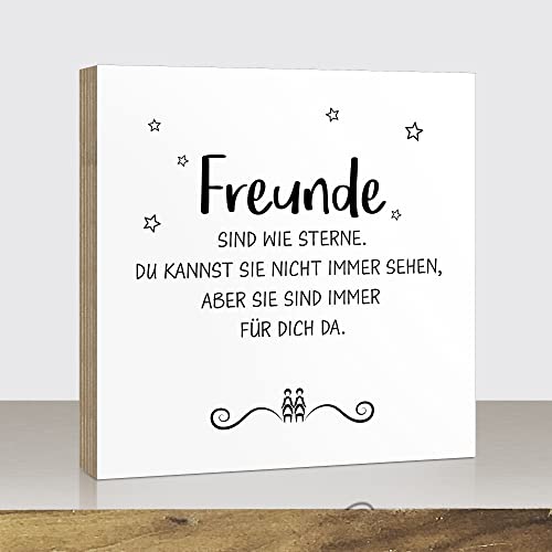 ARTland Holzbilder Mini Deko Poster Fotodruck auf Holz mit Spruch 15x15x2 cm zum Hinstellen/Aufhängen Genschenk-Idee Freundschaft Aufsteller Geburstag Freund-in Geschenk Freunde II U4CQ von ARTLAND