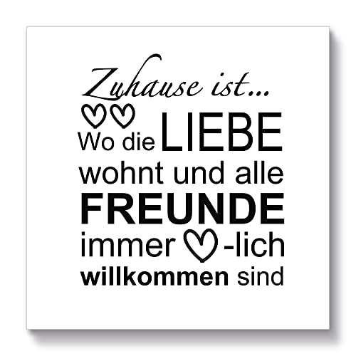 ARTland Holzbilder Mini Deko Poster Fotodruck auf Holz mit Spruch 15x15x2 cm zum Hinstellen/Aufhängen Genschenk-Idee Aufsteller Geburstag Hochzeit Valentinstag Muttertag Wo die Liebe wohnt T9IR von ARTLAND