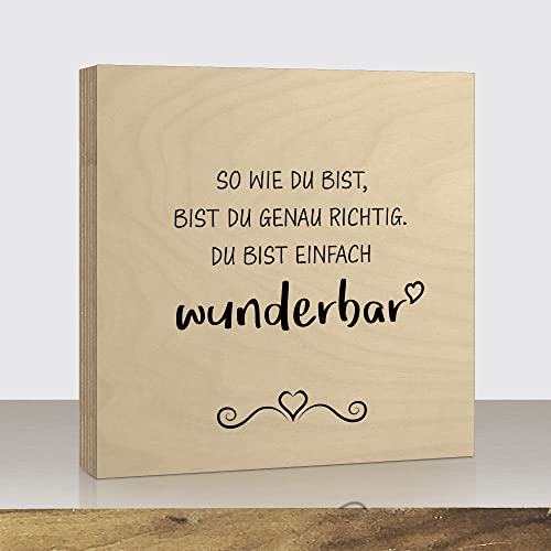 ARTland Holzbilder Mini Deko Poster Fotodruck auf Holz mit Spruch 15x15x2 cm zum Hinstellen/Aufhängen Genschenkidee Aufsteller Geburstag Hochzeit Valentinstag Muttertag Geschenk Liebe Wunderbar U4CX von ARTLAND