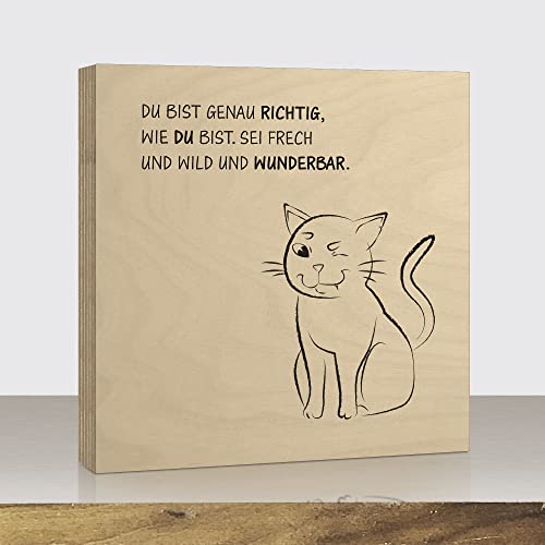 ARTland Holzbilder Mini Direktdruck auf Holz mit Spruch 15x15x2 cm zum Hinstellen/Aufhängen Genschenk-Idee Aufsteller Geburstag Hochzeit Valentinstag Muttertag Geschenk Katze U4DB von ARTLAND