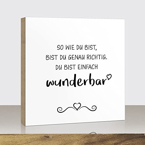 ARTland Holzbilder Mini Direktdruck auf Holz mit Spruch 15x15x2 cm zum Hinstellen/Aufhängen Genschenkidee Aufsteller Geburstag Hochzeit Valentinstag Muttertag Geschenk Liebe Wunderbar U4CX von ARTLAND