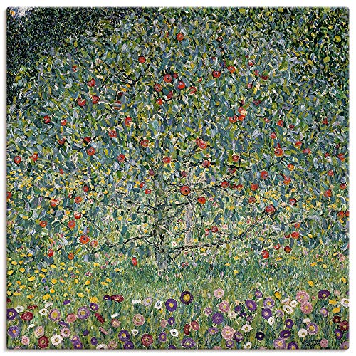 ARTLAND Wanddeko Leinwand Bilder Wandbild 100x100 cm Natur Pflanzen Baum Blumen Apfelbaum 1912 Jugendstil Gustav Klimt T8AV von ARTLAND