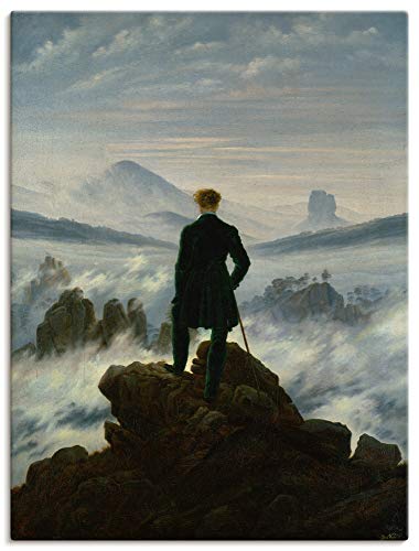 ARTland Leinwandbild Wandbild Bild auf Leinwand 90x120 cm Wanddeko Wandern Berge Wald Wolken Nebel Der Wanderer über dem Nebelmeer 1818 Romantik Caspar David Friedrich T6QN von ARTLAND