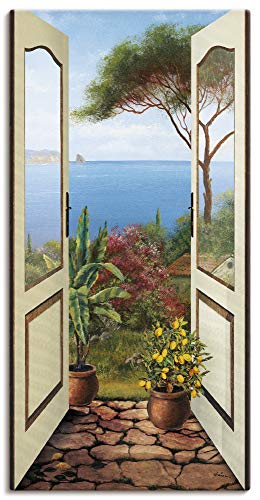 ARTland Leinwandbilder Bild Leinwand Wandbilder 75x150 cm Fensterblick Garten Meer Landschaft Küste Natur Meerblick D4NO von ARTLAND