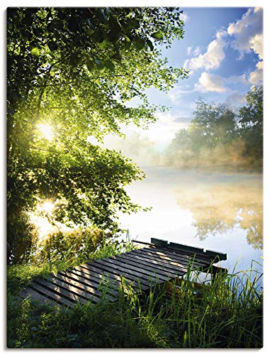 ARTland Leinwandbilder Wandbild Bild Leinwand 45x60 cm Natur Landschaft Wald Baum See Steg Sommer Sonne Gräser T0WD von ARTLAND