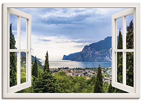 ARTland Leinwandbilder Wandbild Bild Leinwand 70x50 cm Querformat Fensterblick Gardasee Landschaft See Natur Berge Italien U1TV von ARTLAND