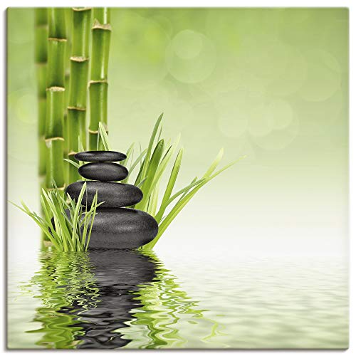 ARTLAND Wanddeko Leinwand Bilder Wandbild 70x70 cm Asien Zen Wellness Spa Wasser Bambus Steine Grün R2PR von ARTLAND