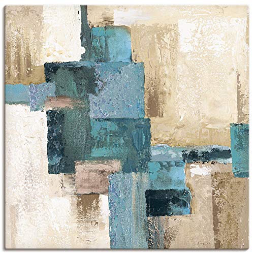 ARTland Leinwandbilder Wandbild Bild Leinwand 70x70 cm Quadratisch Gemälde Modern Abstrakte Kunst Türkis S7HX von ARTLAND