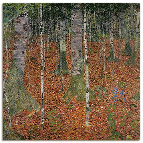 ARTland Leinwandbilder Wandbild Bild auf Leinwand 100x100 cm Wanddeko Landschaften Wald Bäume Birke Birkenwald 1903 Jugendstil Gustav Klimt T8BW von ARTLAND