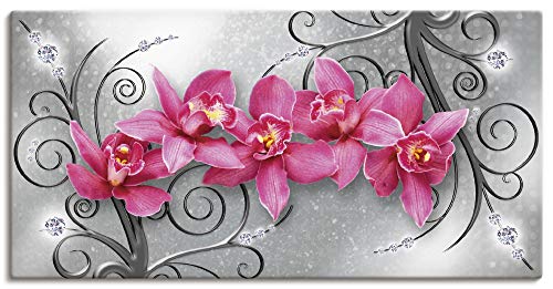 ARTland Leinwandbilder Wandbild Bild auf Leinwand 100x50 cm Querformat Abstrakte Bilder Pflanzen Blumen Blüte Orchideen Kunst Pink U1QT von ARTLAND