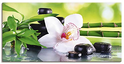 ARTland Leinwandbilder Wandbild Bild auf Leinwand 100x50 cm Wellness Zen Pflanze Fotografie Grün Spa Steine Bambus Zweige Orchidee T9IQ von ARTLAND