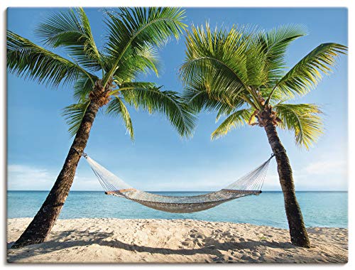 ARTland Leinwandbilder Wandbild Bild auf Leinwand 120x90 cm Karibik Palmen Strand Meer Hängematte Urlaub Sommer Südsee T4TO von ARTLAND